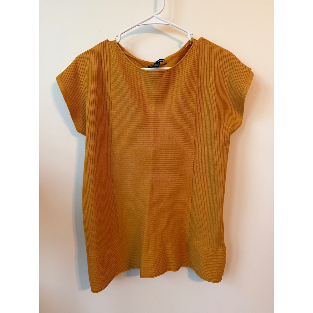 Cable & Gauge Mustard Yellow Ribbed Knit Cap Sleeve Top Medium